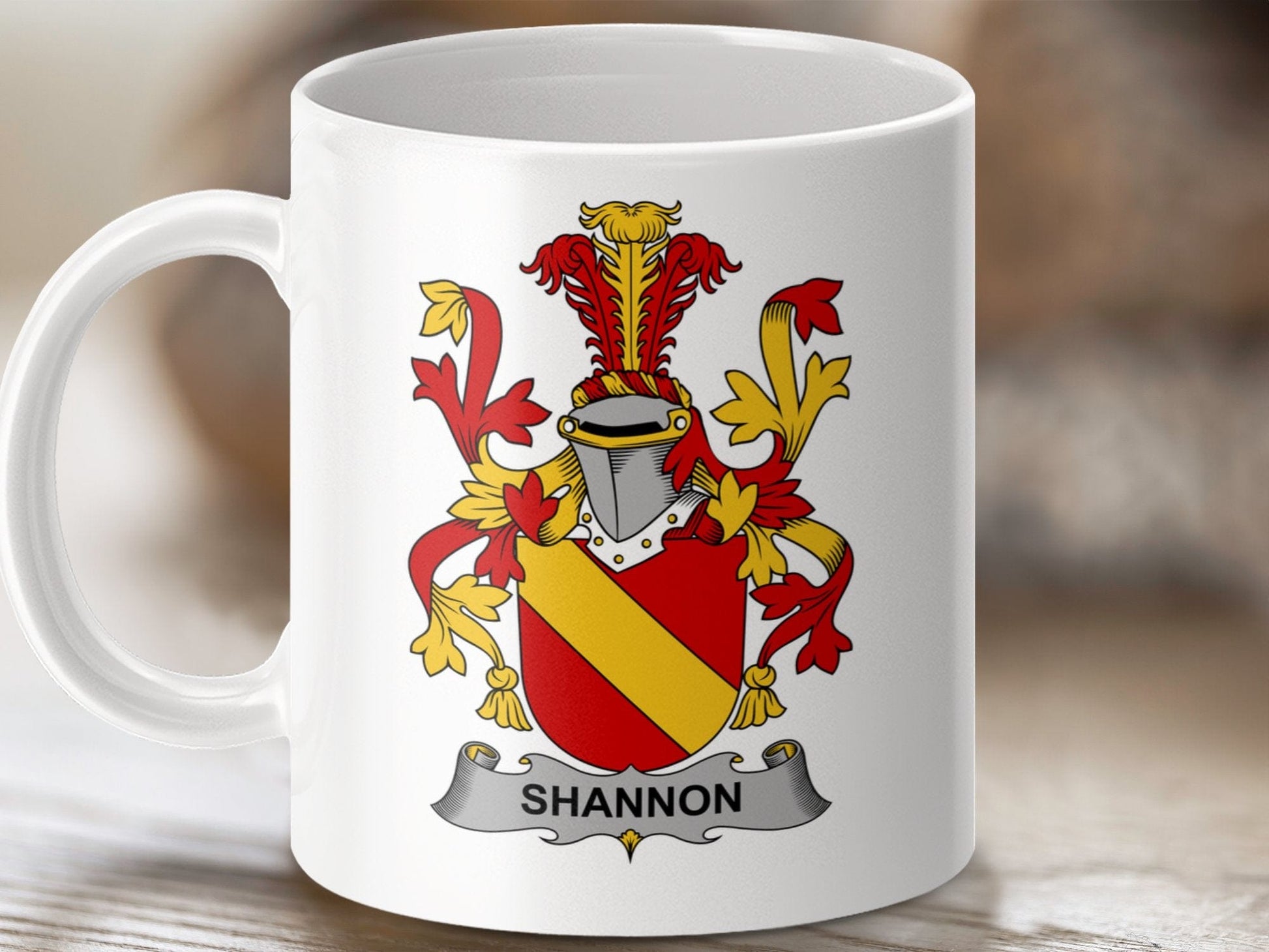 Physical Item 11oz / White Shannon Surname Irish Heraldry Ceramic Mug