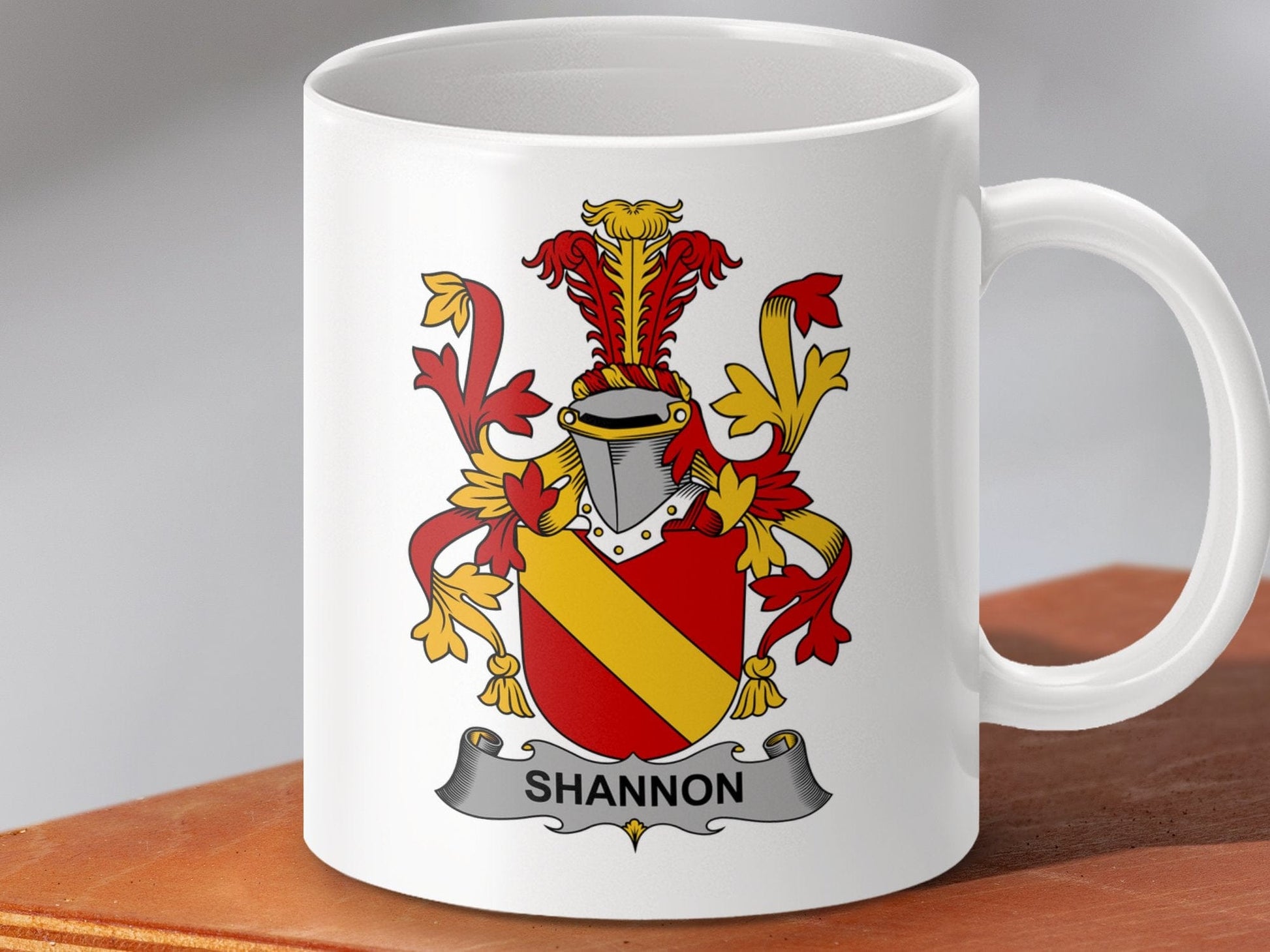 Physical Item 11oz / White Shannon Surname Irish Heraldry Ceramic Mug