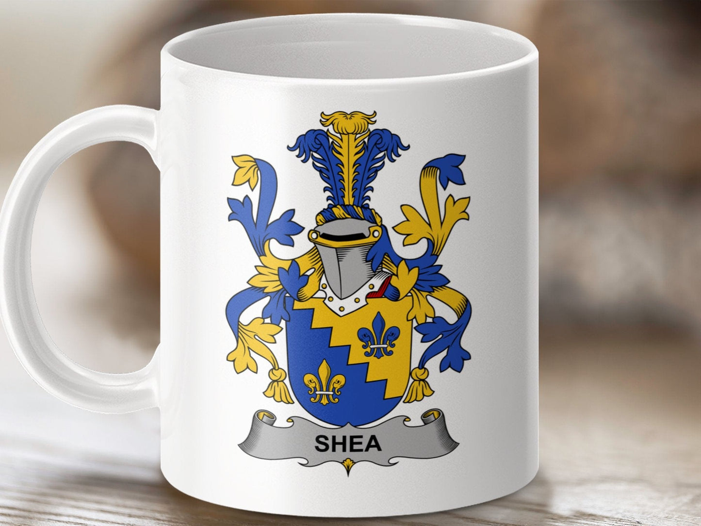 Physical Item 11oz / White Shea Surname Irish Heraldry Ceramic Mug