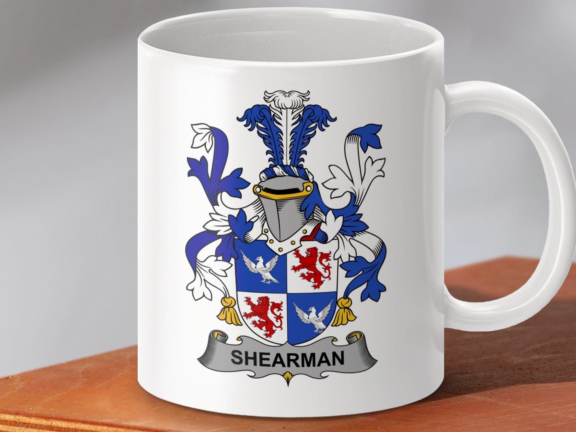 Physical Item 11oz / White Shearman Surname Irish Heraldry Ceramic Mug