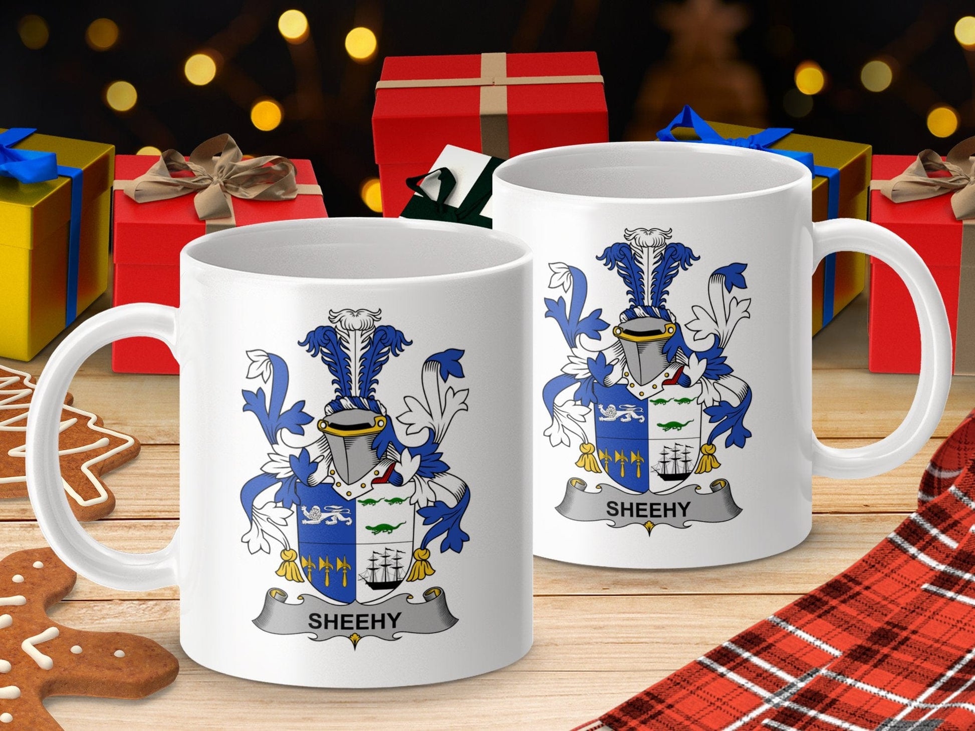 Physical Item 11oz / White Sheehy Surname Irish Heraldry Ceramic Mug