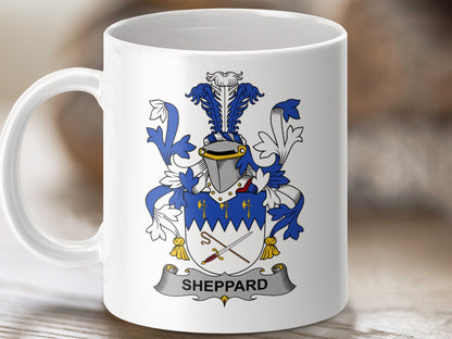 Physical Item 11oz / White Sheppard Surname Irish Heraldry Ceramic Mug