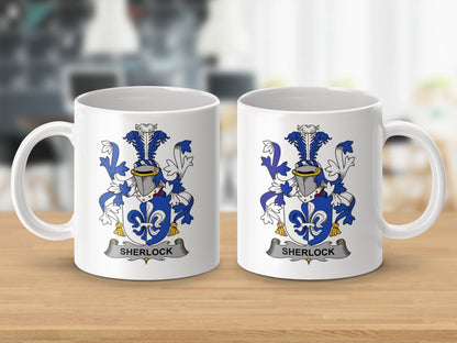 Physical Item 11oz / White Sherlock Surname Irish Heraldry Ceramic Mug