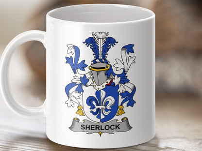 Physical Item 11oz / White Sherlock Surname Irish Heraldry Ceramic Mug