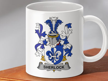 Physical Item 11oz / White Sherlock Surname Irish Heraldry Ceramic Mug