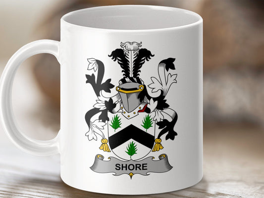 Physical Item 11oz / White Shore Surname Irish Heraldry Ceramic Mug