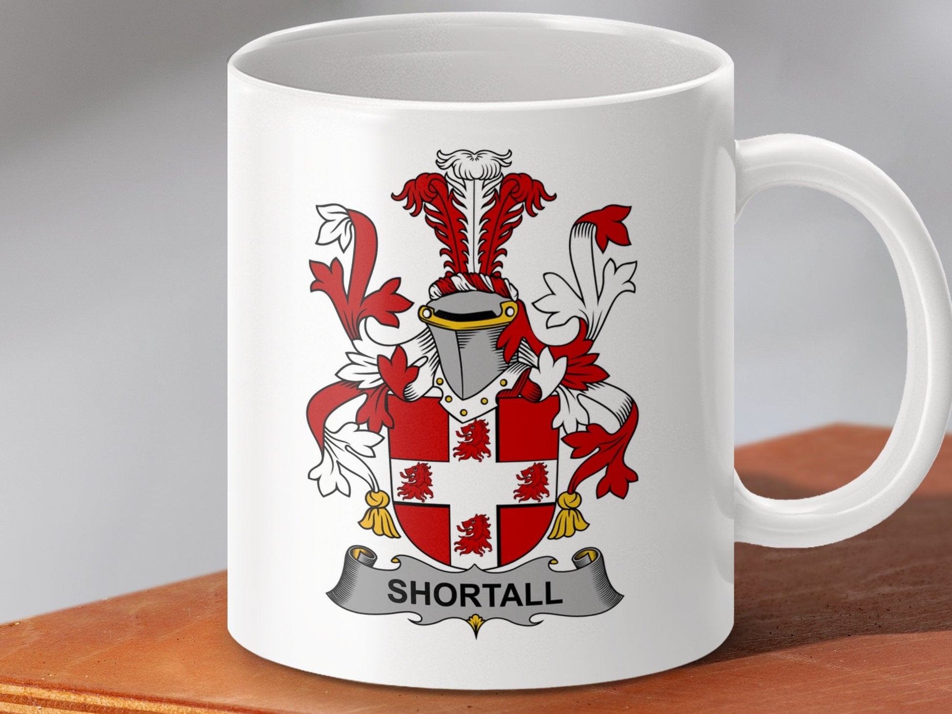 Physical Item 11oz / White Shortall Surname Irish Heraldry Coat of Arms Mug