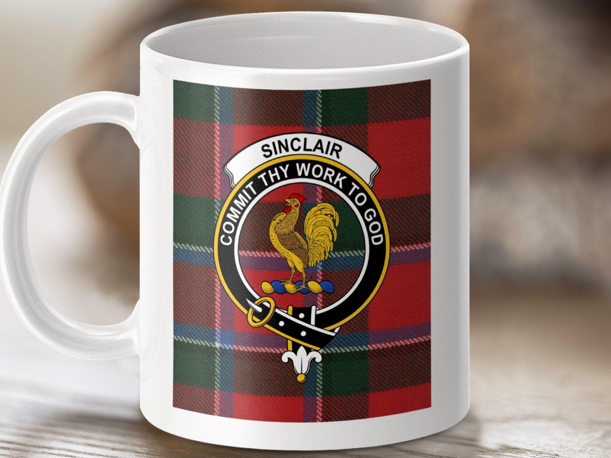 Physical Item 11oz / White Sinclair Clan Scottish Tartan Crest Mug