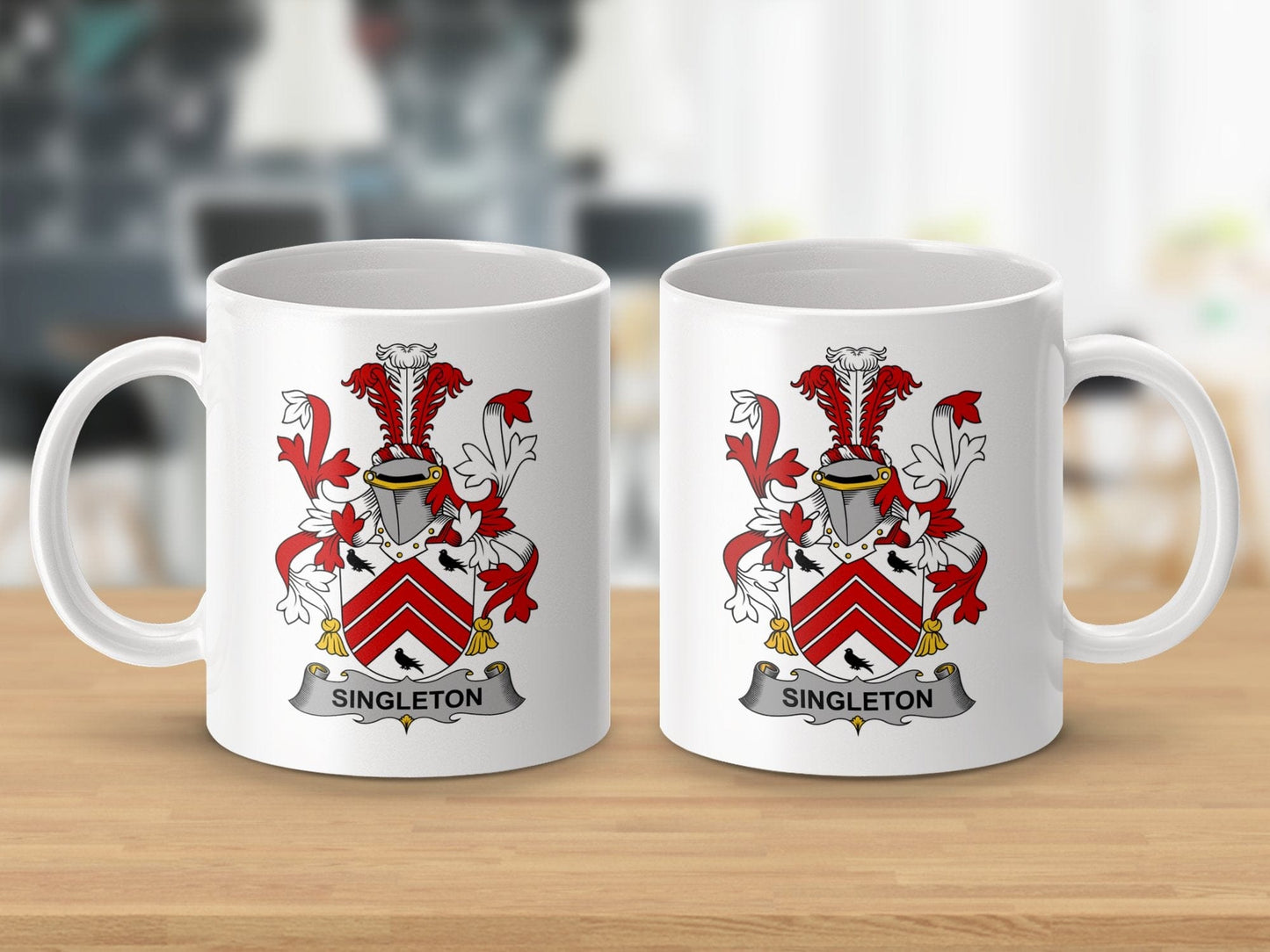 Physical Item 11oz / White Singleton Surname Irish Heraldry Ceramic Mug