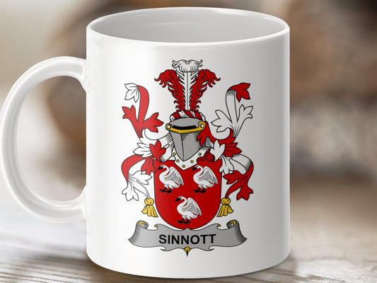 Physical Item 11oz / White Sinnott Surname Irish Heraldry Ceramic Mug