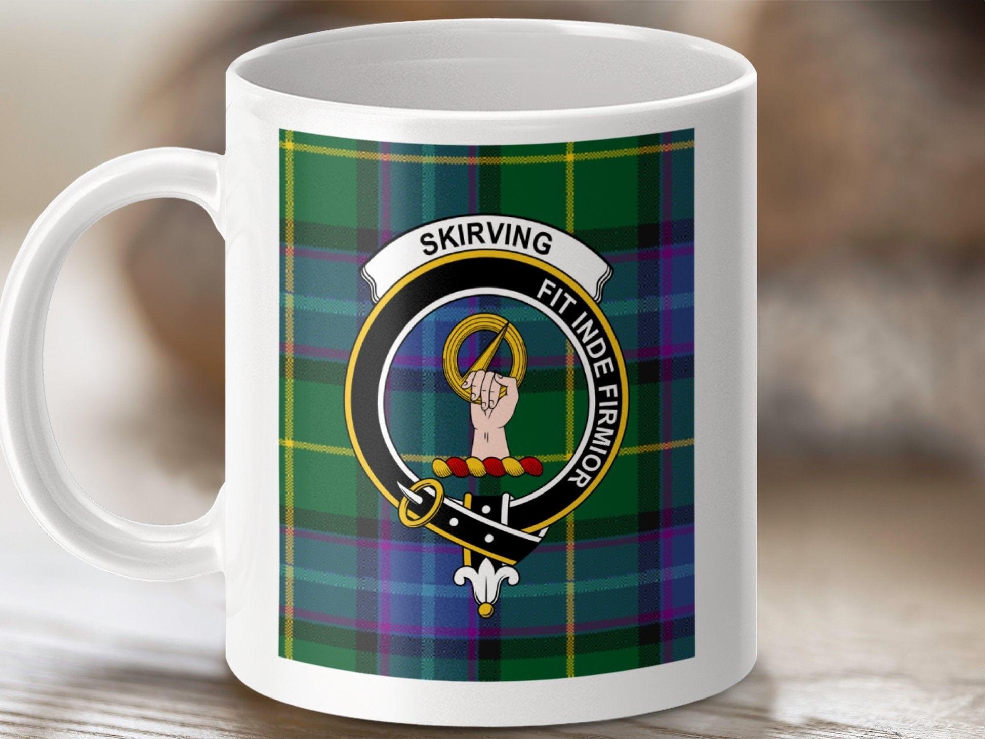 Physical Item 11oz / White Skirving Clan Scottish Tartan Crest Mug