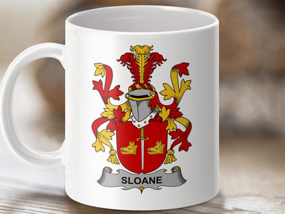 Physical Item 11oz / White Sloane Surname Irish Heraldry Ceramic Mug