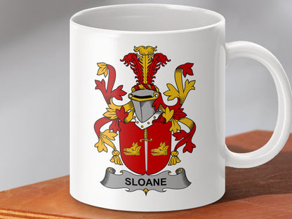 Physical Item 11oz / White Sloane Surname Irish Heraldry Ceramic Mug