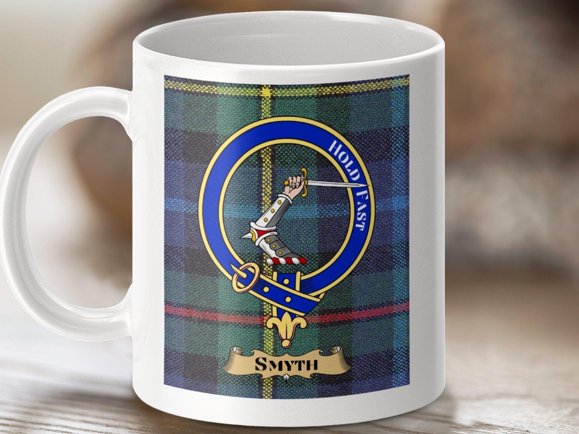 Physical Item 11oz / White Smyth Clan Scottish Tartan Crest Mug