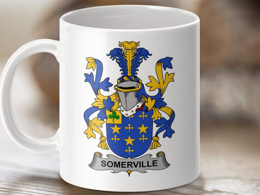 Physical Item 11oz / White Somerville Surname Irish Heraldry Ceramic Mug