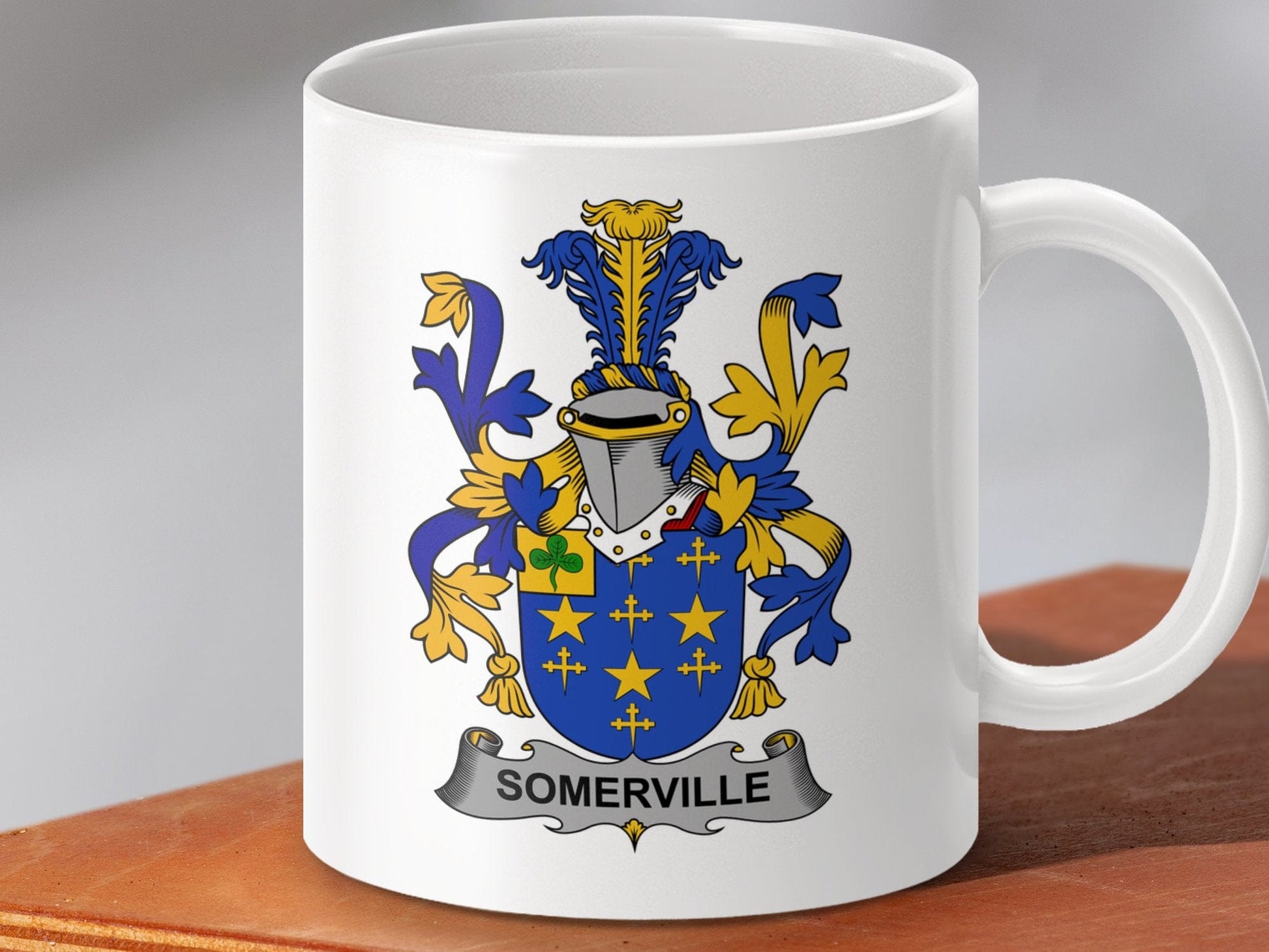 Physical Item 11oz / White Somerville Surname Irish Heraldry Ceramic Mug