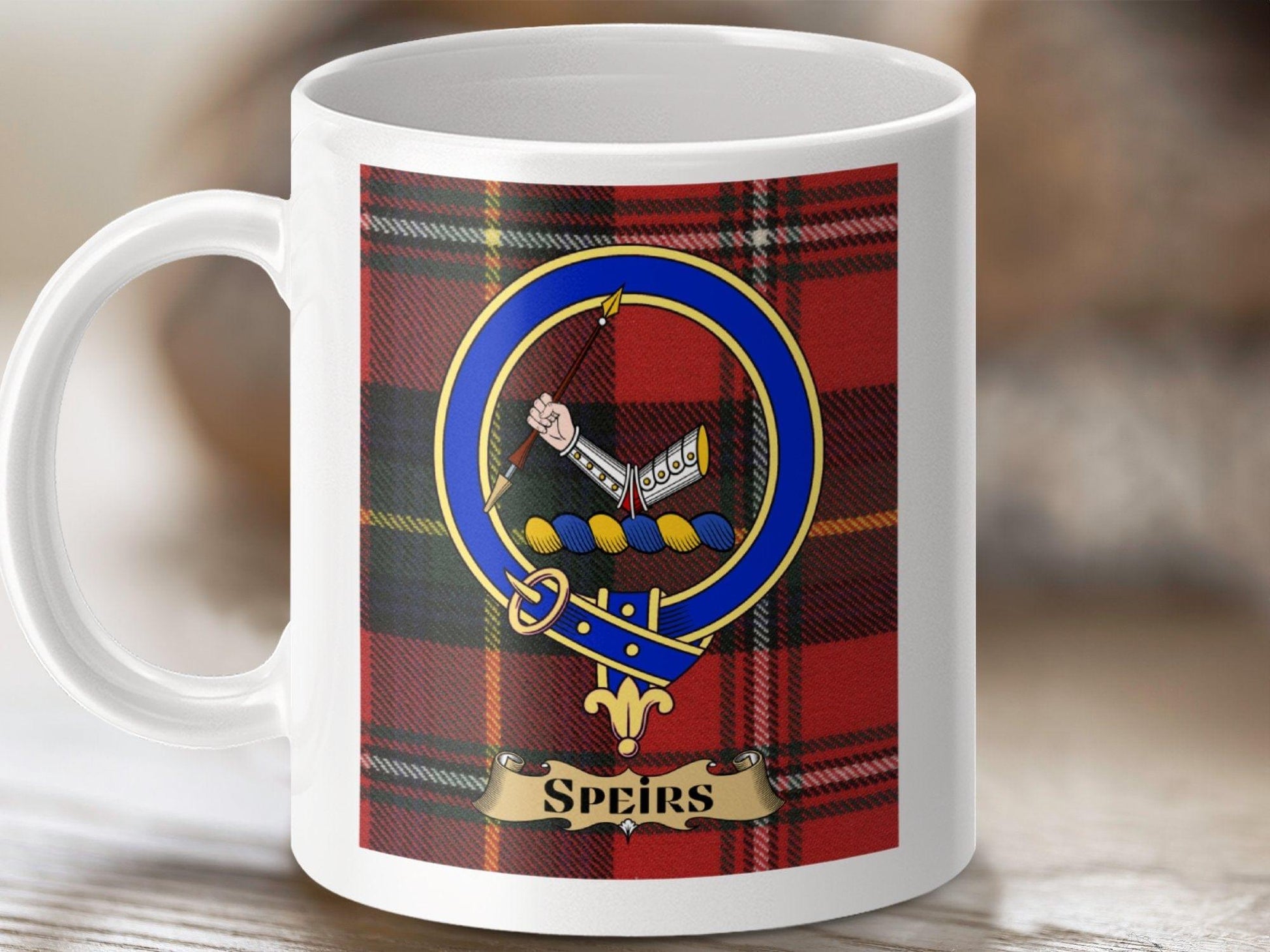 Physical Item 11oz / White Speirs Clan Scottish Tartan Crest Mug