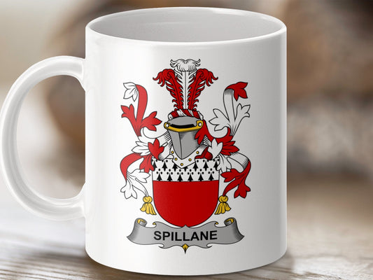 Physical Item 11oz / White Spillane Surname Irish Heraldry Ceramic Mug