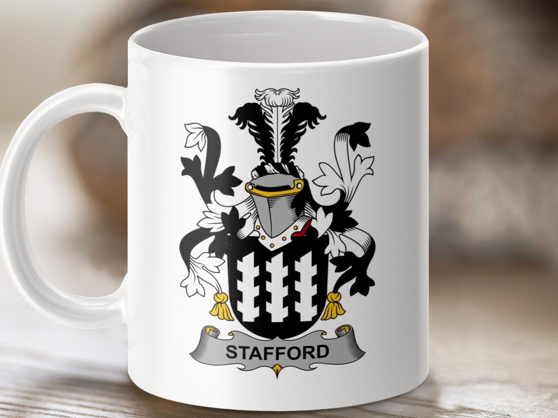 Physical Item 11oz / White Stafford Surname Irish Heraldry Ceramic Mug