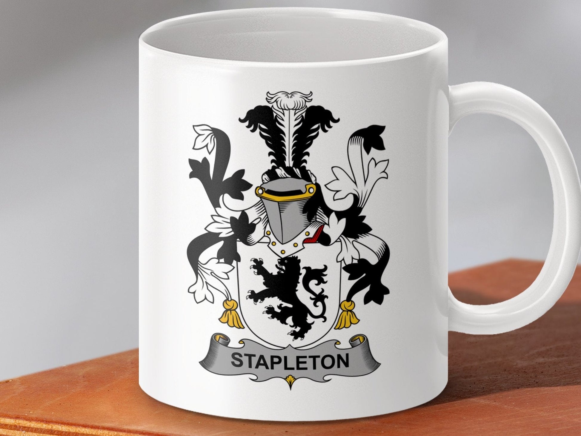 Physical Item 11oz / White Stapleton Surname Irish Heraldry Ceramic Mug