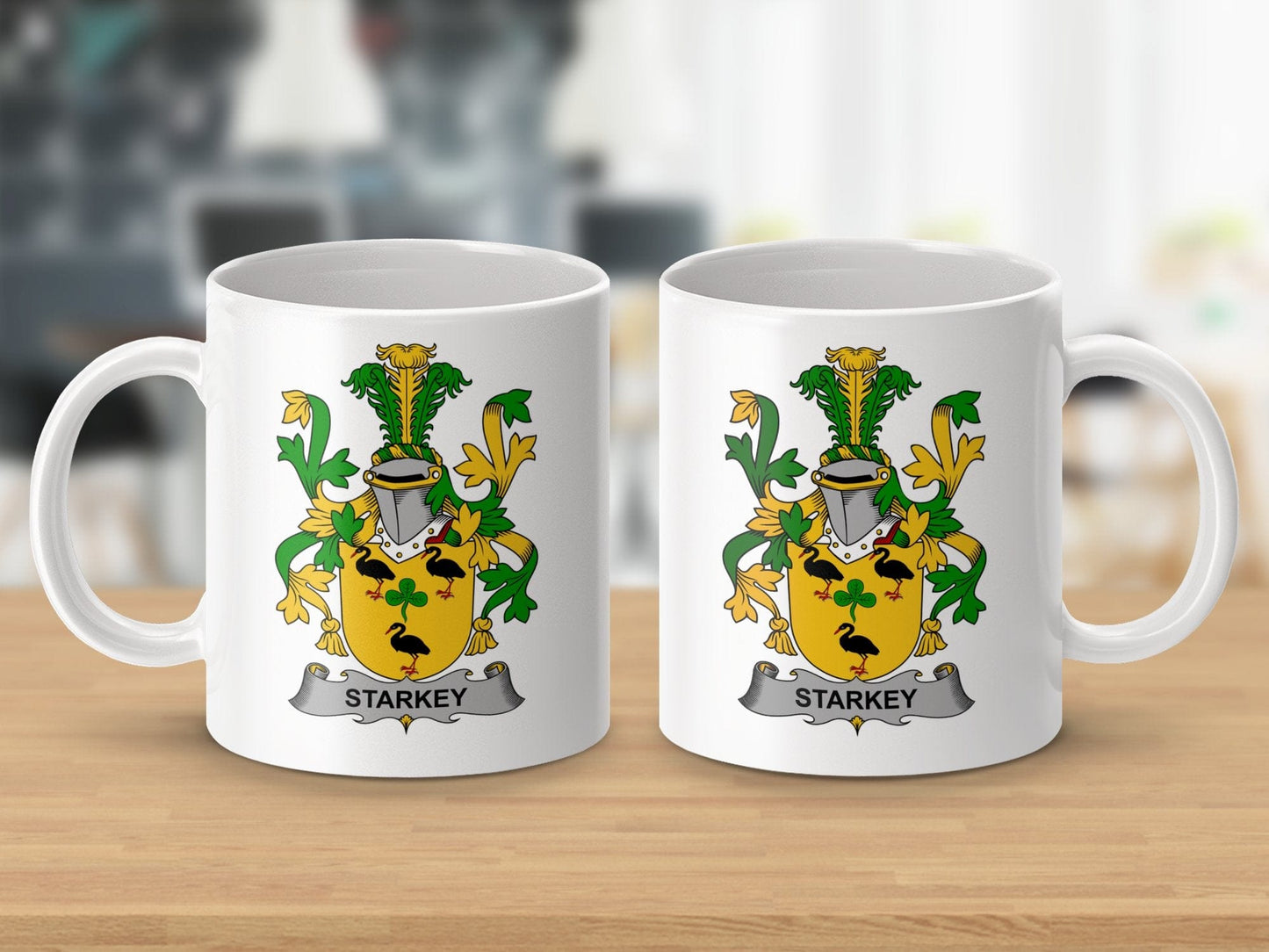 Physical Item 11oz / White Starkey Surname Irish Heraldry Ceramic Mug