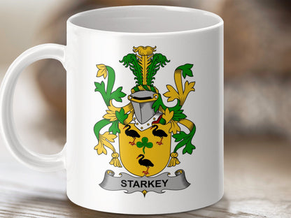 Physical Item 11oz / White Starkey Surname Irish Heraldry Ceramic Mug