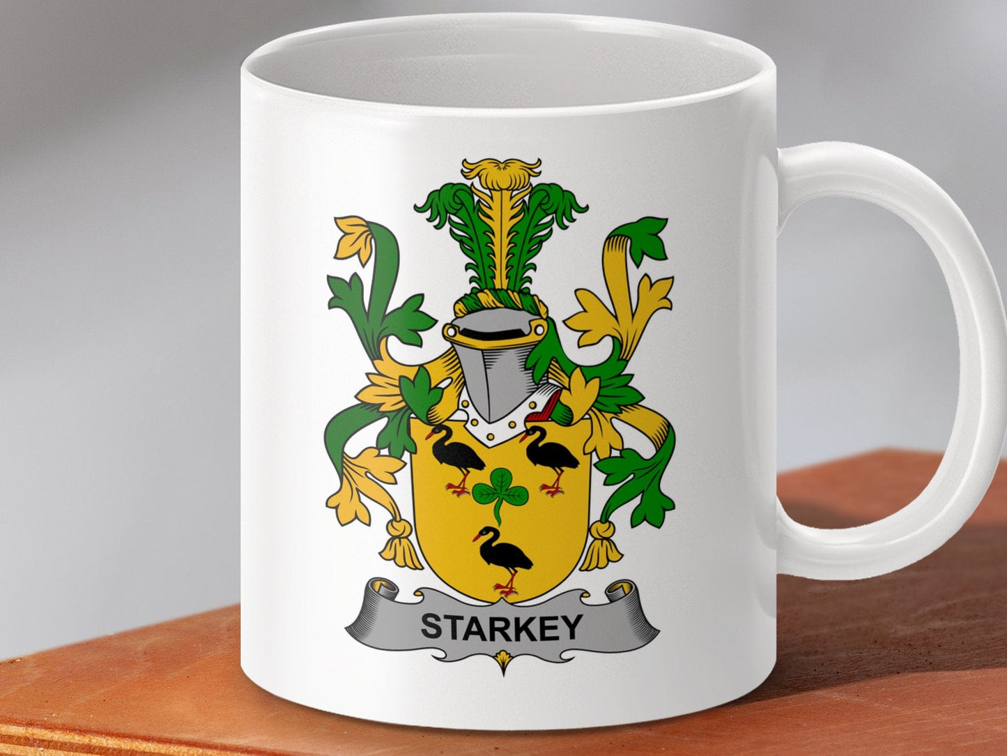 Physical Item 11oz / White Starkey Surname Irish Heraldry Ceramic Mug