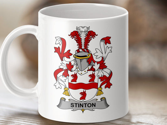 Physical Item 11oz / White Stinton Surname Irish Heraldry Ceramic Mug