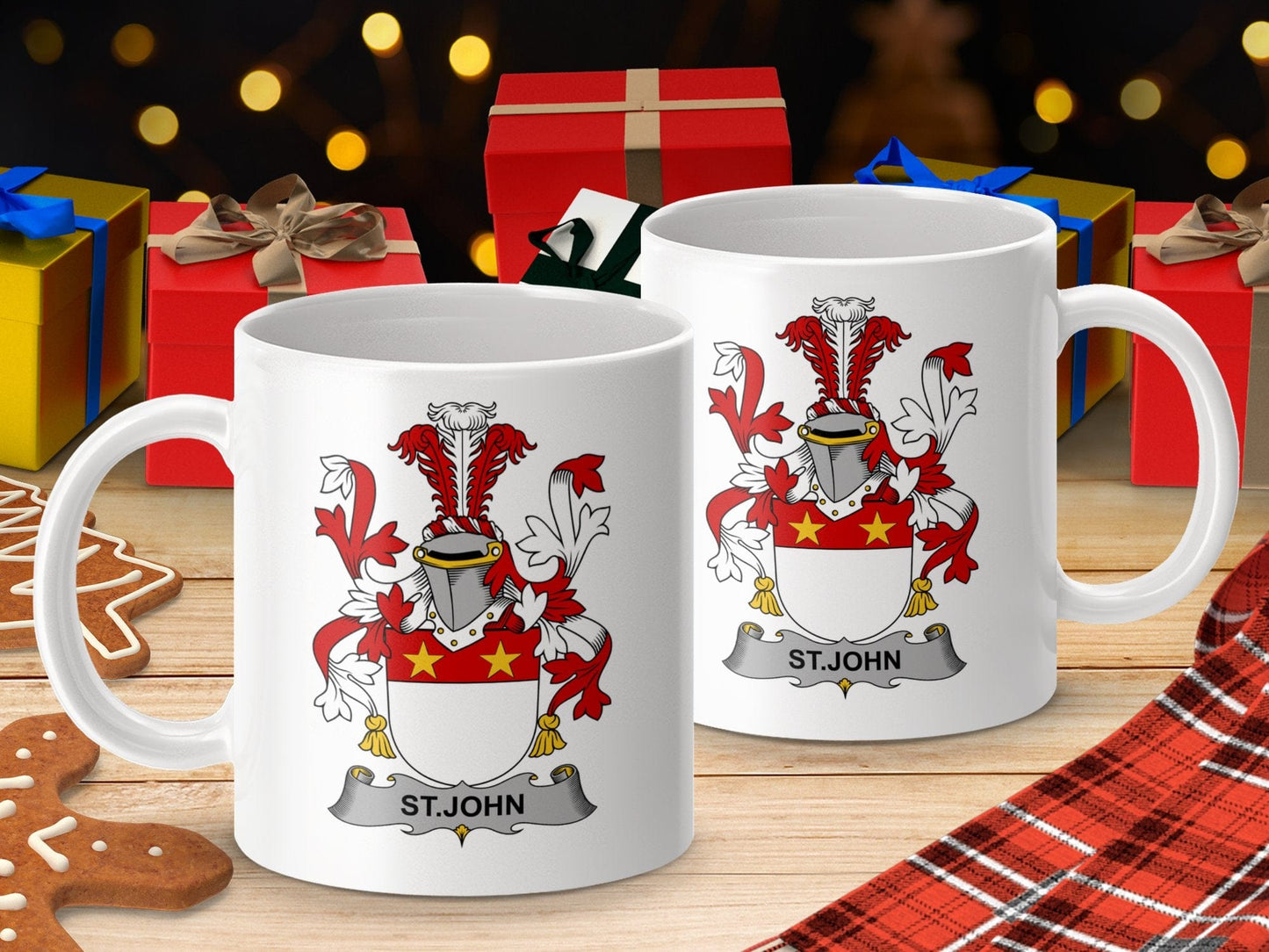 Physical Item 11oz / White StJohn Surname Irish Heraldry Coffee Mug