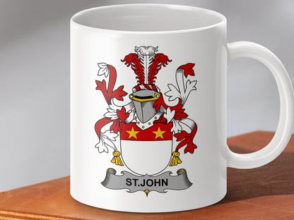 Physical Item 11oz / White StJohn Surname Irish Heraldry Coffee Mug