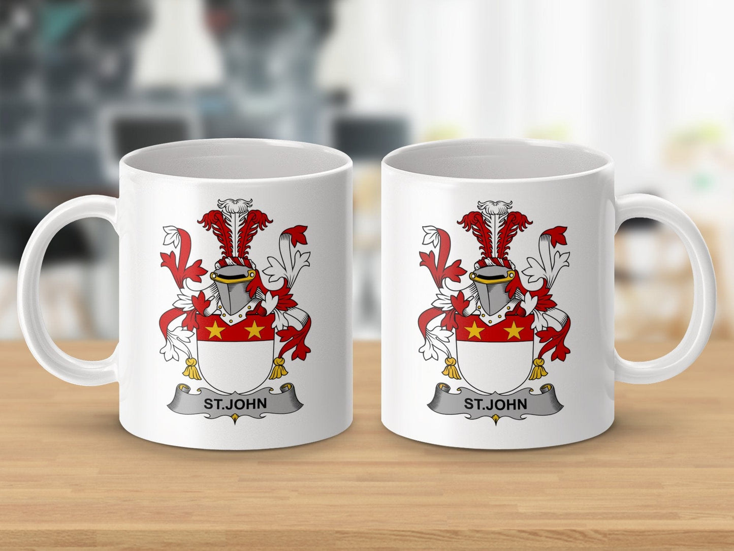 Physical Item 11oz / White StJohn Surname Irish Heraldry Coffee Mug