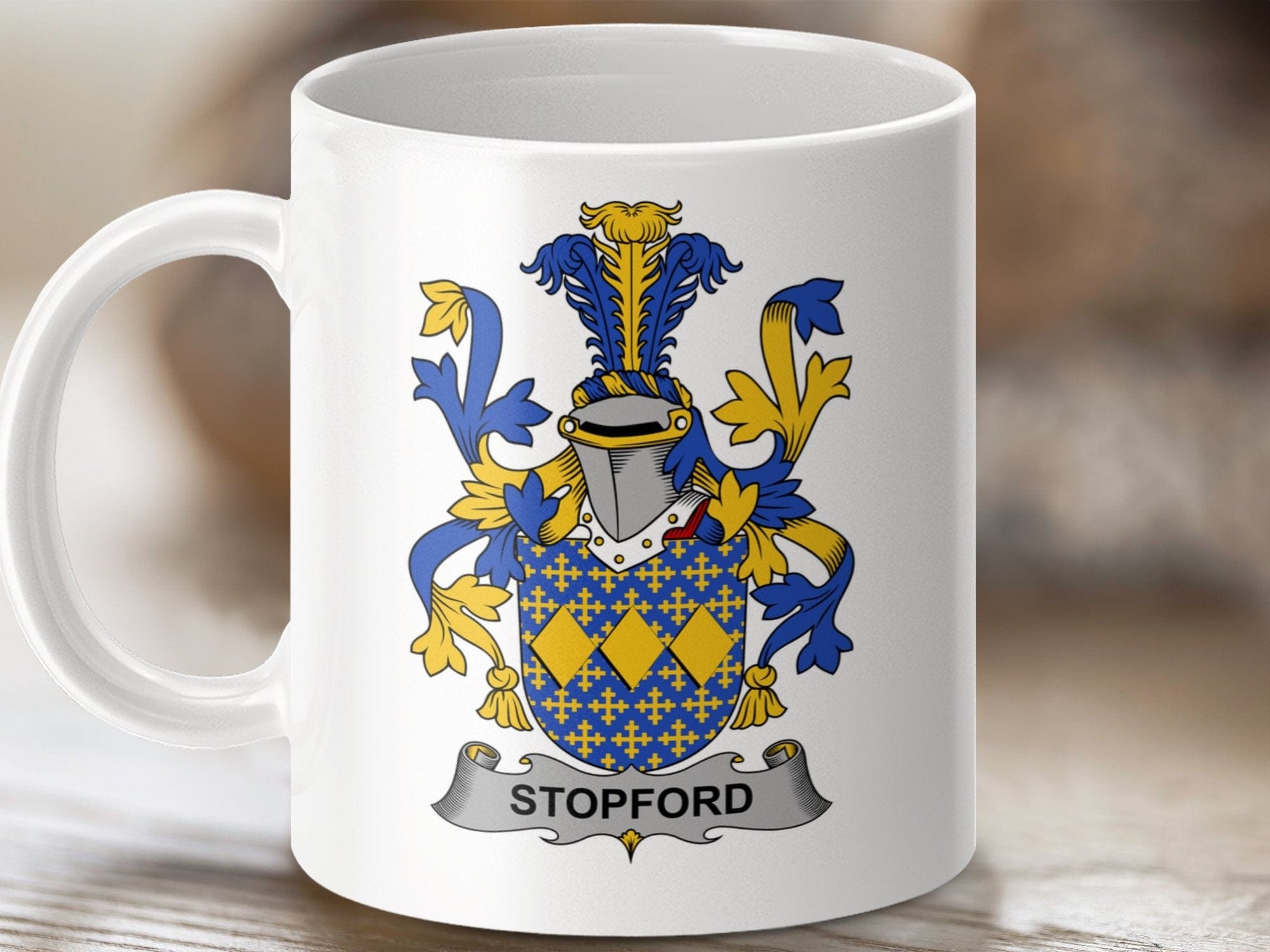 Physical Item 11oz / White Stopford Surname Irish Heraldry Ceramic Mug