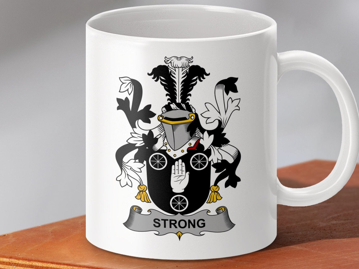 Physical Item 11oz / White Strong Surname Irish Heraldry Coat of Arms Mug