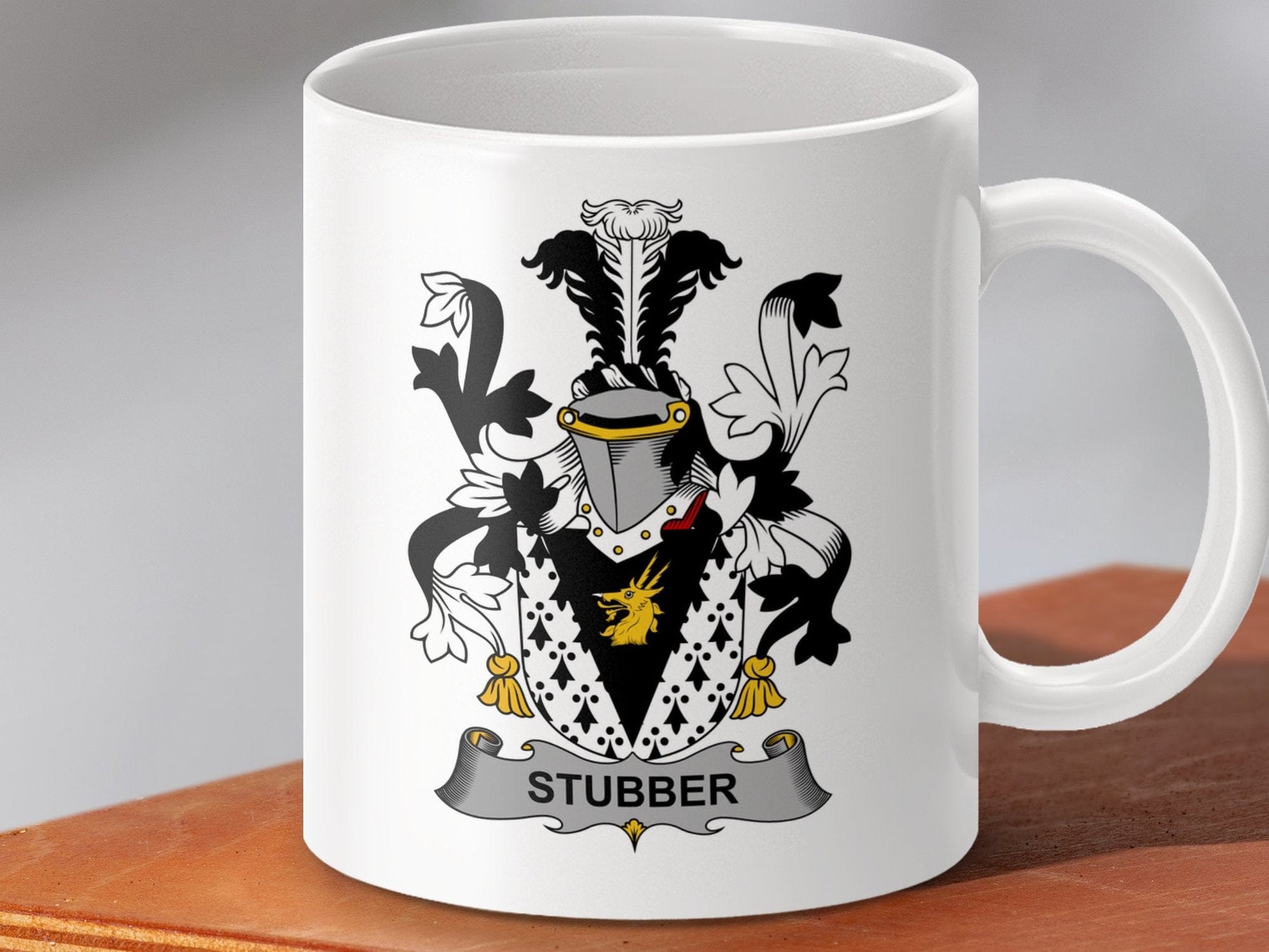 Physical Item 11oz / White Stubber Surname Irish Heraldry Ceramic Mug