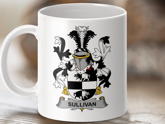 Physical Item 11oz / White Sullivan Surname Irish Heraldry Ceramic Mug