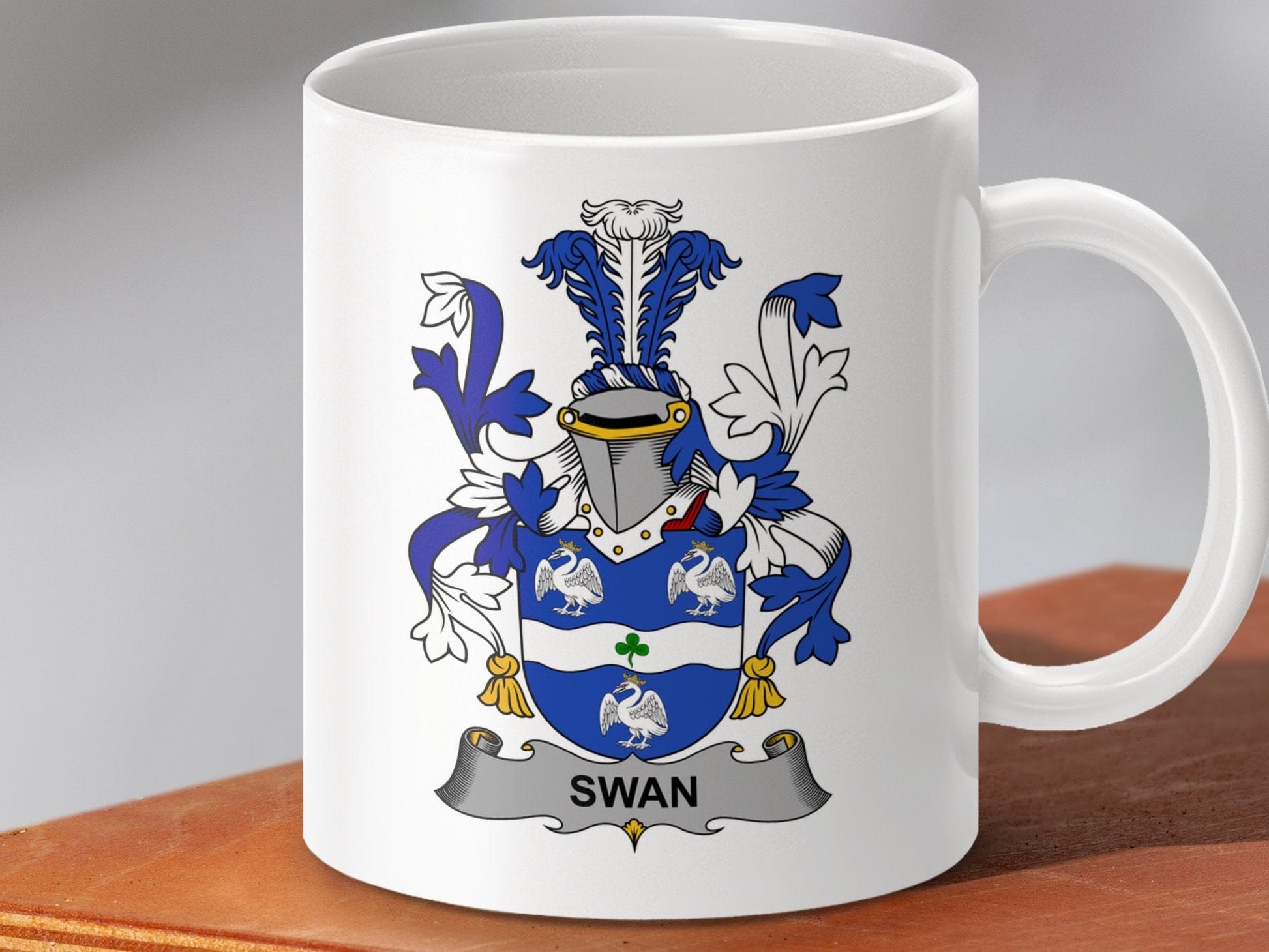 Physical Item 11oz / White Swan Surname Irish Heraldry Ceramic Mug