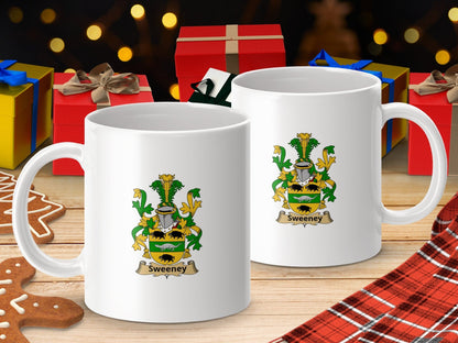 Physical Item 11oz / White Sweeney Surname Irish Heraldry Ceramic Mug