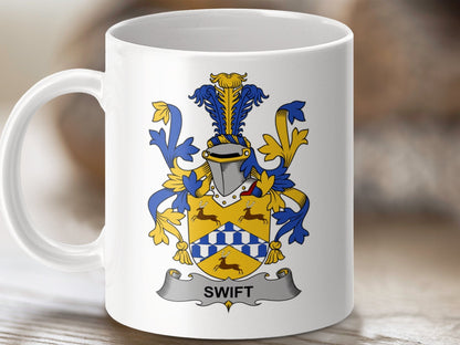 Physical Item 11oz / White Swift Surname Irish Heraldry Ceramic Mug