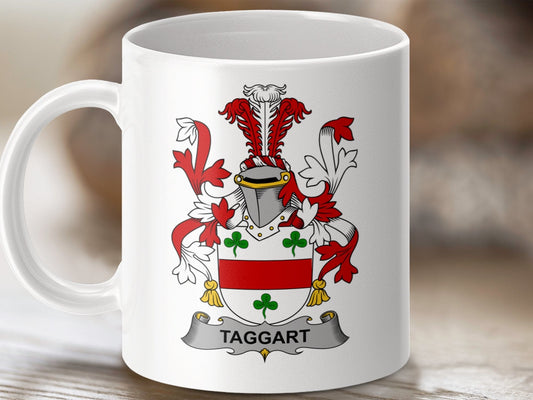 Physical Item 11oz / White Taggart Surname Irish Heraldry Coat of Arms Mug