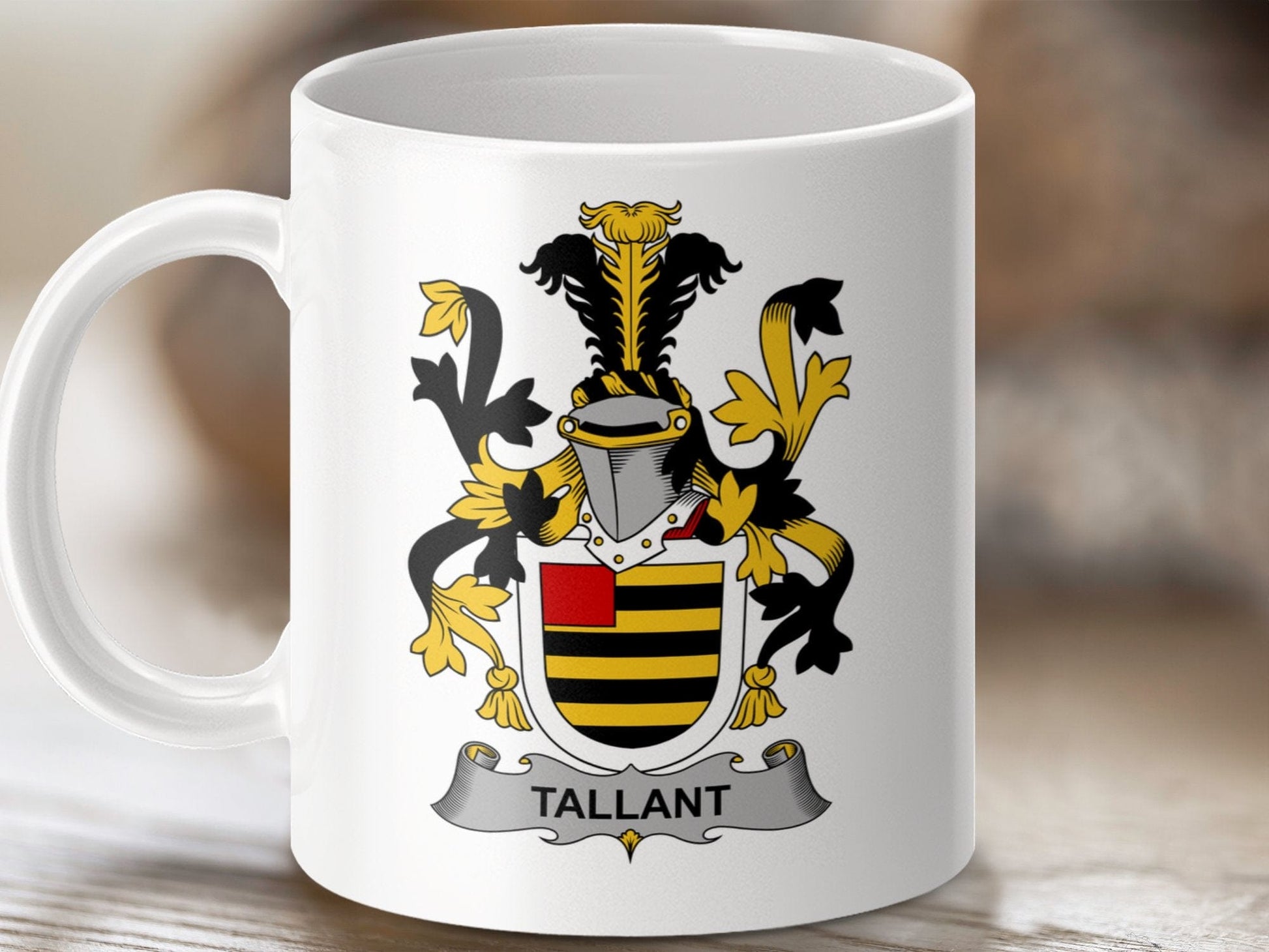 Physical Item 11oz / White Tallant Surname Irish Heraldry Ceramic Mug