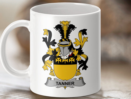 Physical Item 11oz / White Tanner Surname Irish Heraldry Ceramic Mug