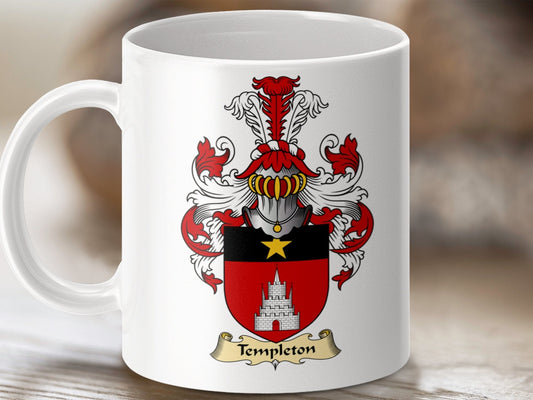 Physical Item 11oz / White Templeton Clan Coat Of Arms Scottish Mug