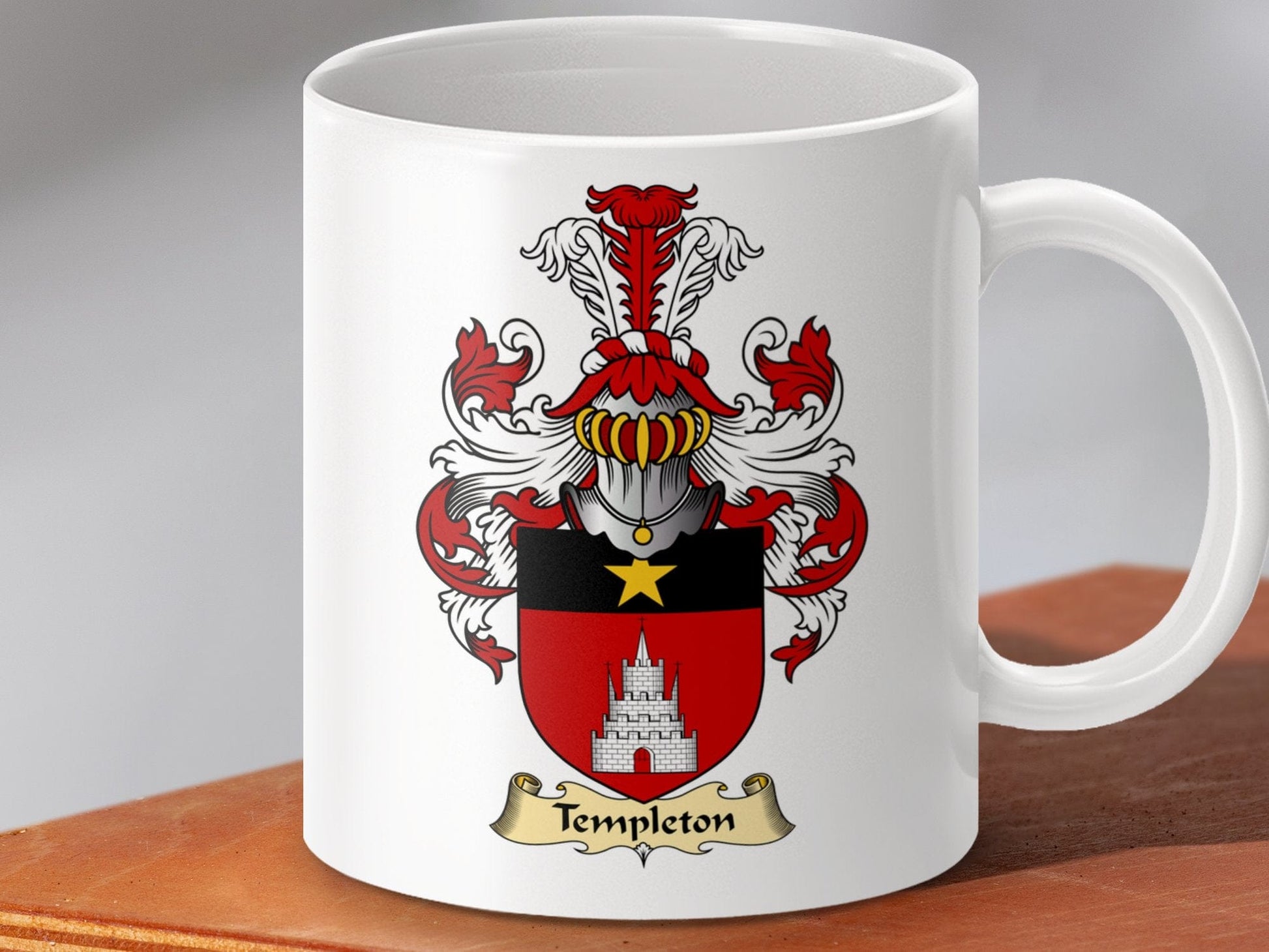 Physical Item 11oz / White Templeton Clan Coat Of Arms Scottish Mug