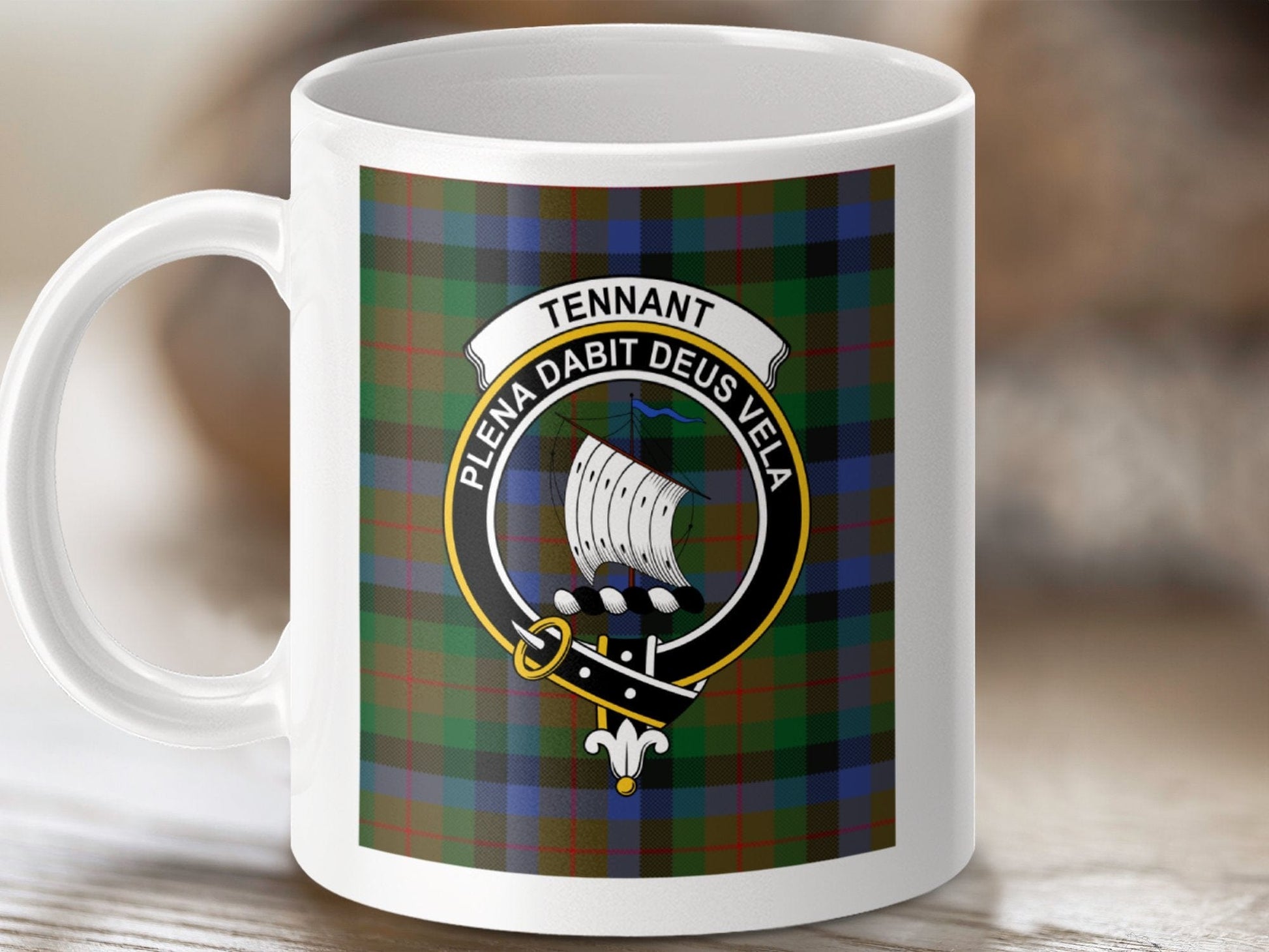 Physical Item 11oz / White Tennant Clan Scottish Tartan Crest Mug