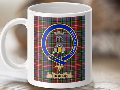 Physical Item 11oz / White Thorlby Clan Scottish Tartan Crest Mug