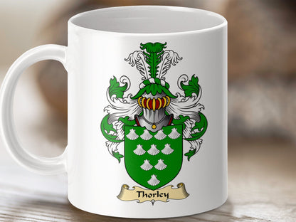 Physical Item 11oz / White Thorley Clan Coat Of Arms Scottish Mug