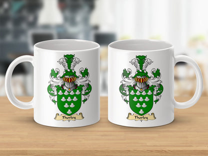 Physical Item 11oz / White Thorley Clan Coat Of Arms Scottish Mug