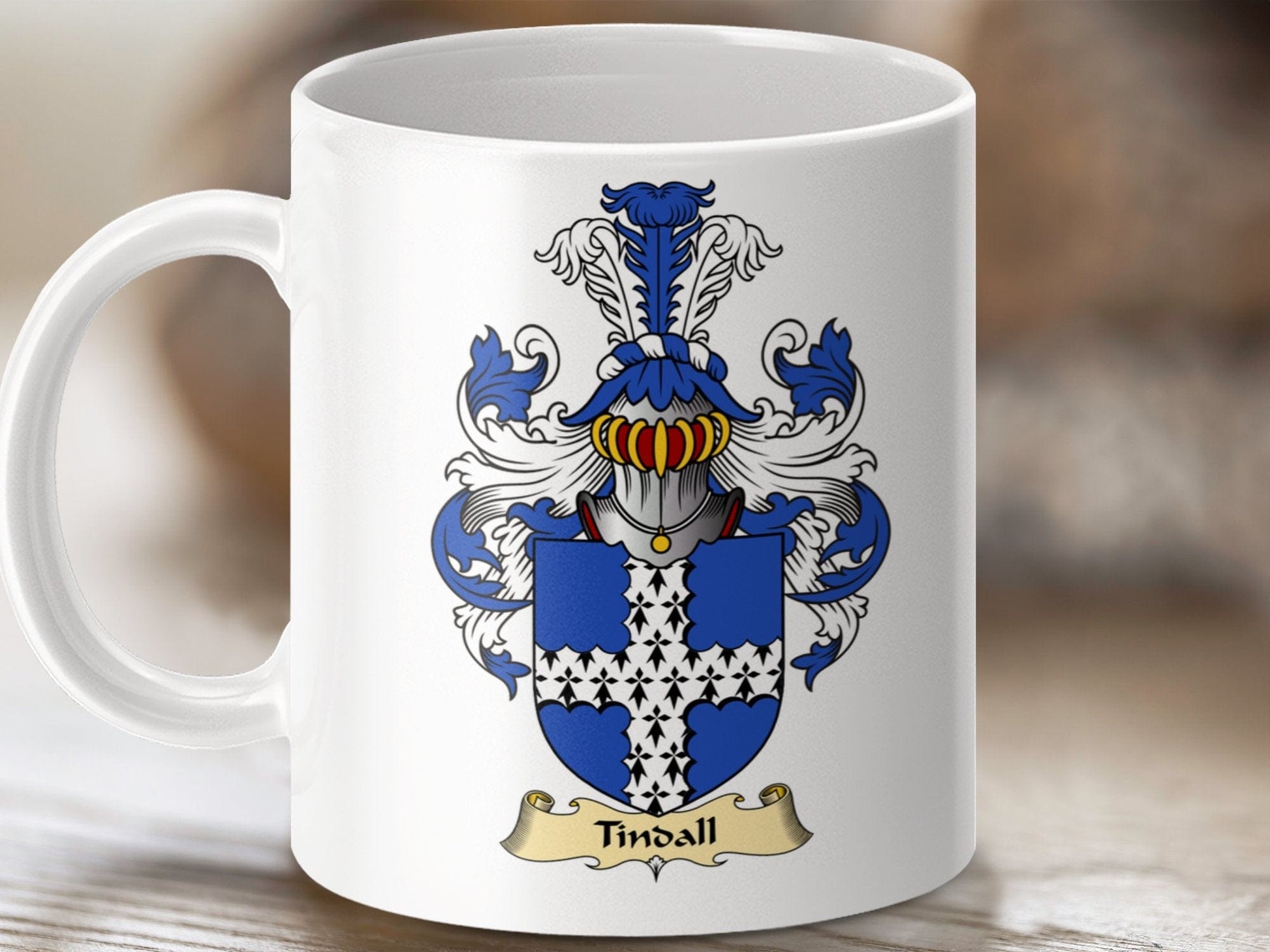 Physical Item 11oz / White Tindall Clan Coat of Arms Scottish Mug