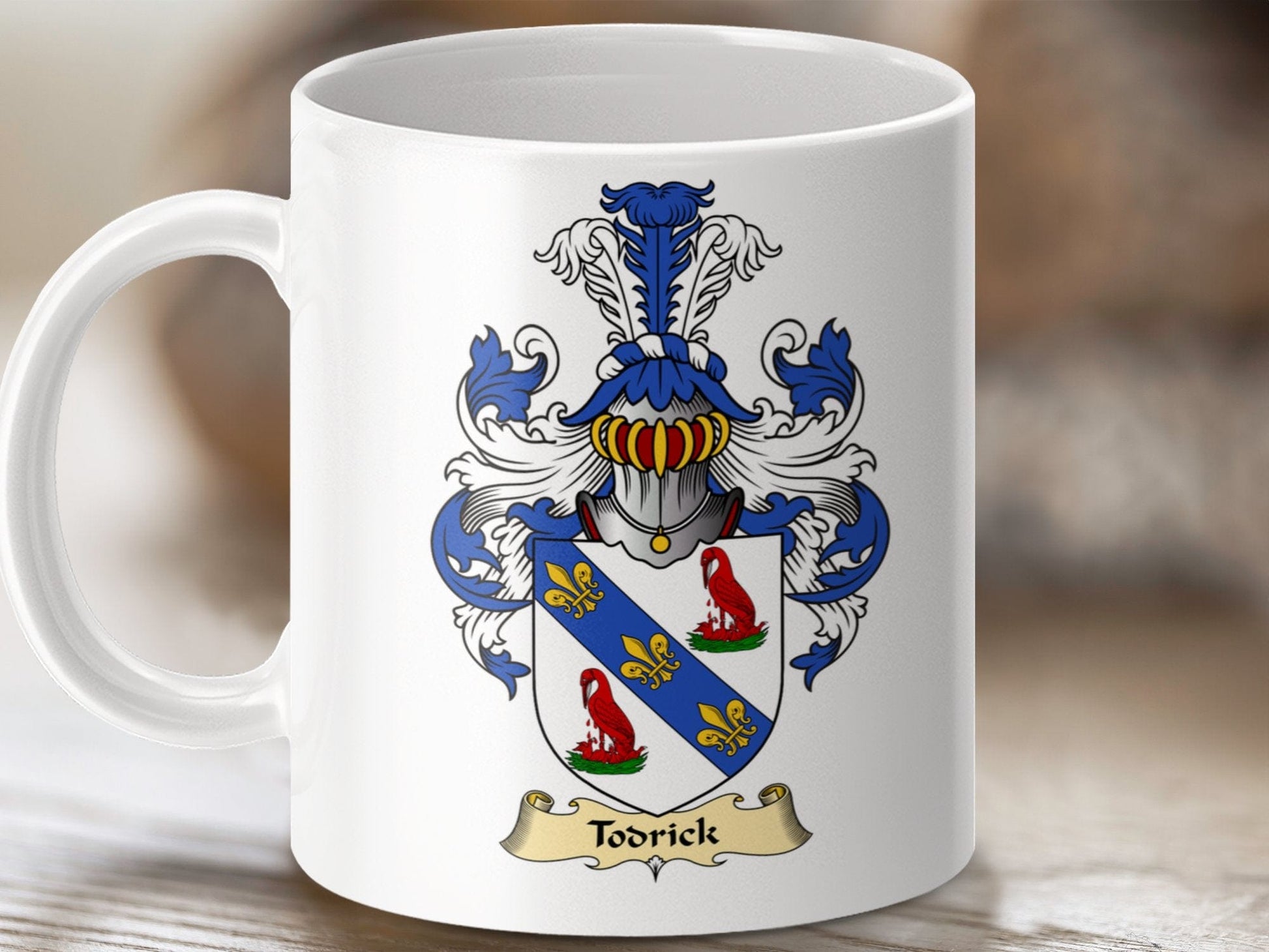 Physical Item 11oz / White Todrick Clan Coat Of Arms Scottish Mug