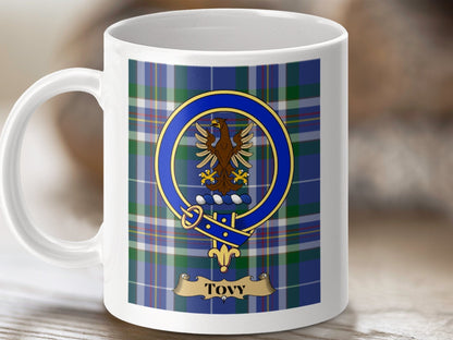 Physical Item 11oz / White Tovy Clan Scottish Tartan Crest Mug